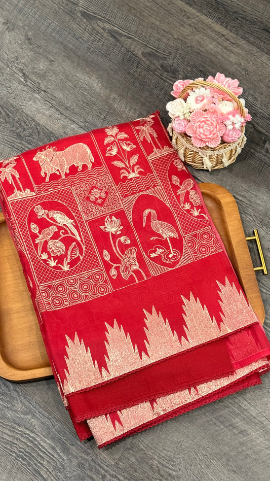 Pure organza with pichwai embroidery in ombré pattern