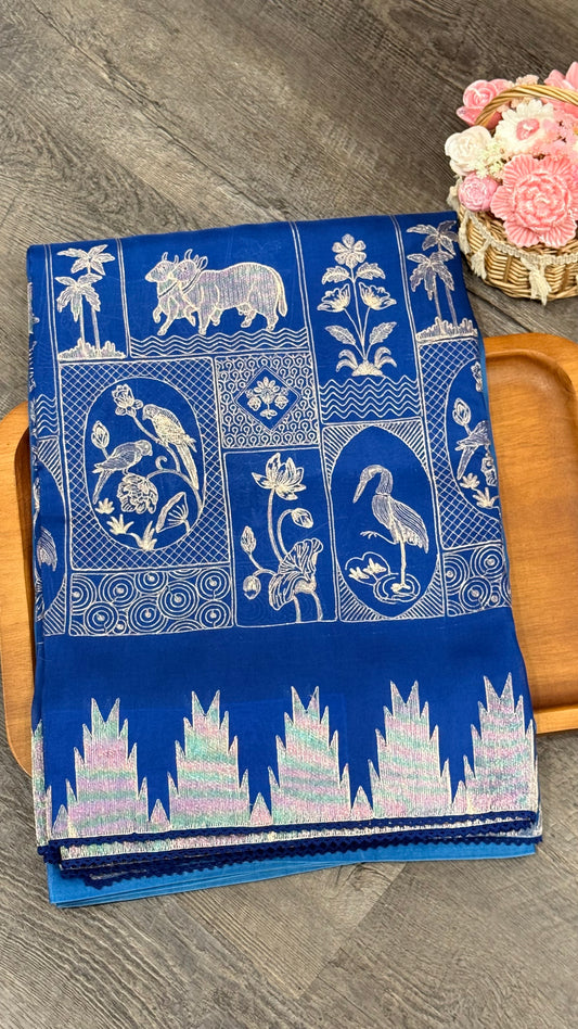 Pure organza with pichwai embroidery in ombré pattern