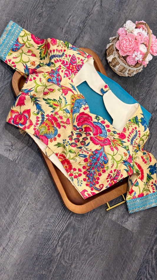 Fancy tissue with sabya style border and customised blouse
