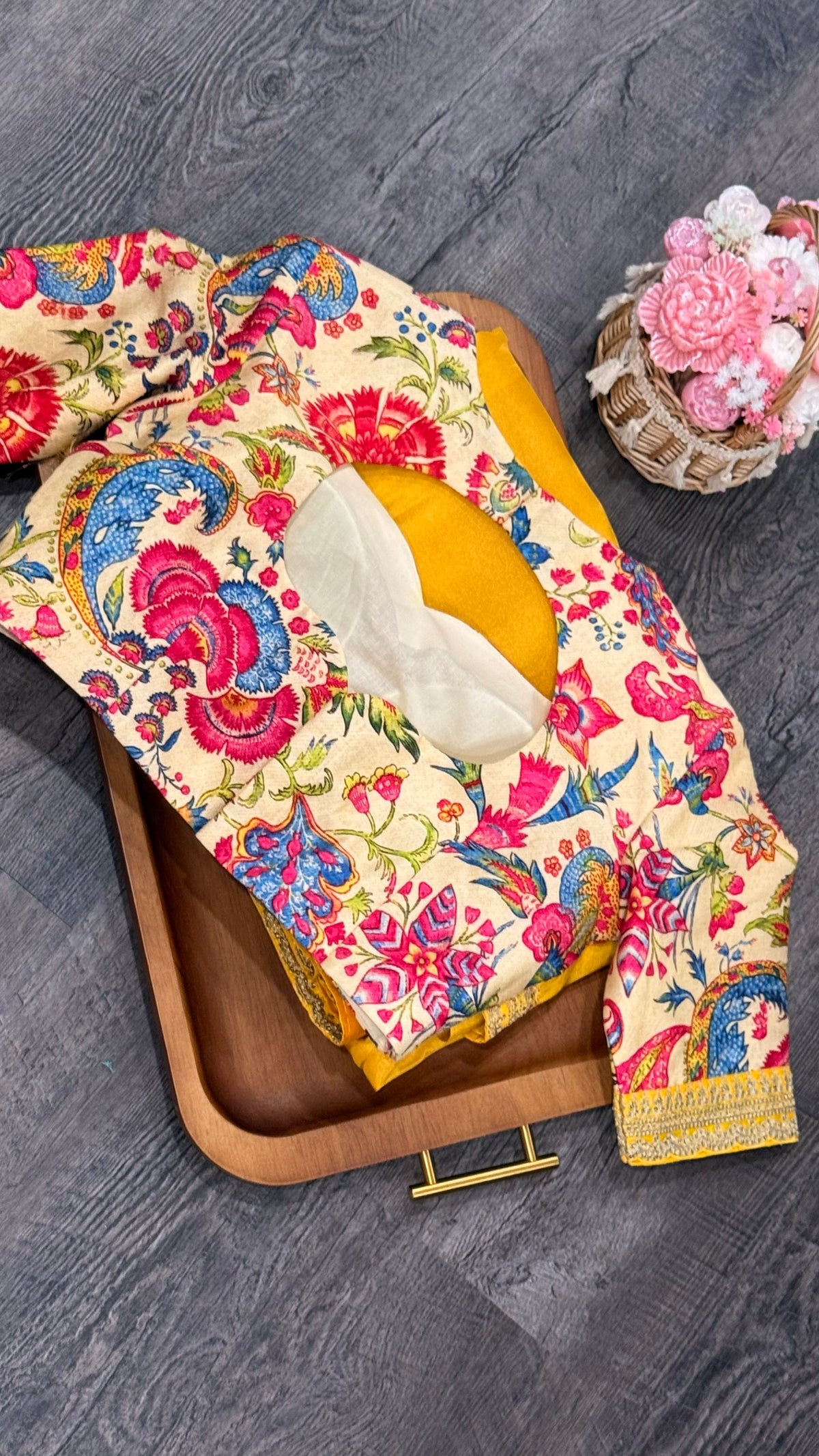 Fancy tissue with sabya style border and customised blouse
