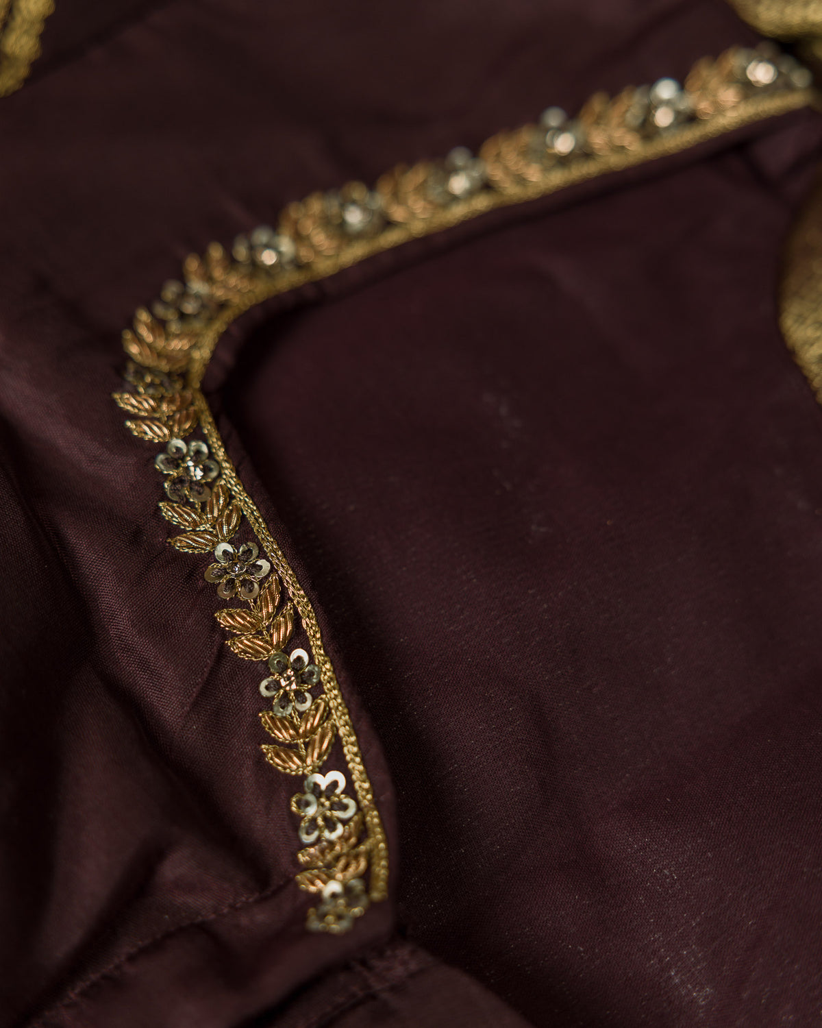 Magenta Pink & Deep Brown Pure Kanjivaram with Maggam Work Blouse