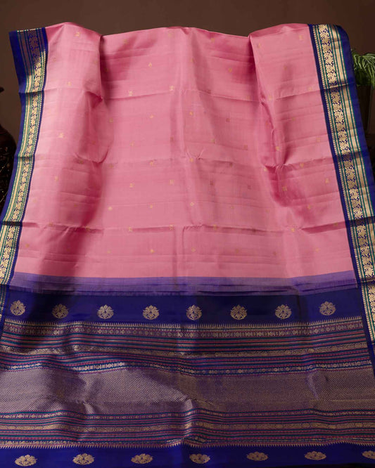 Pure 2gm kanjivaram in light onion pink and blue
