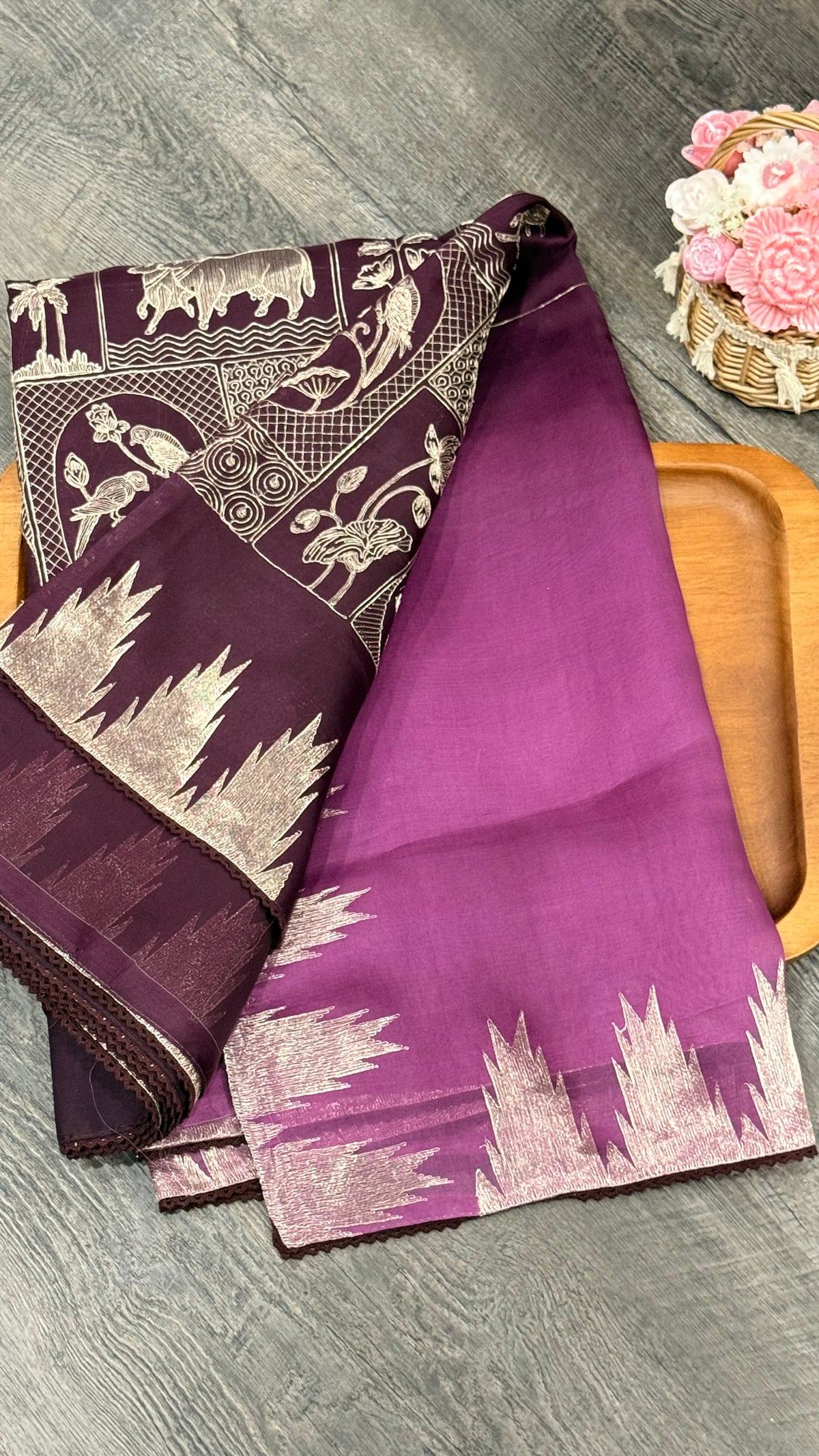 Pure organza with pichwai embroidery in ombré pattern