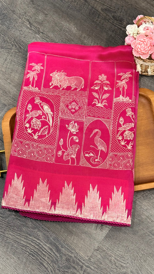 Pure organza with pichwai embroidery in ombré pattern