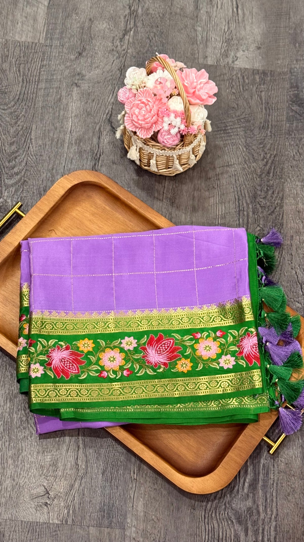 Pure Mysore Crape petitepoint work and checks on body