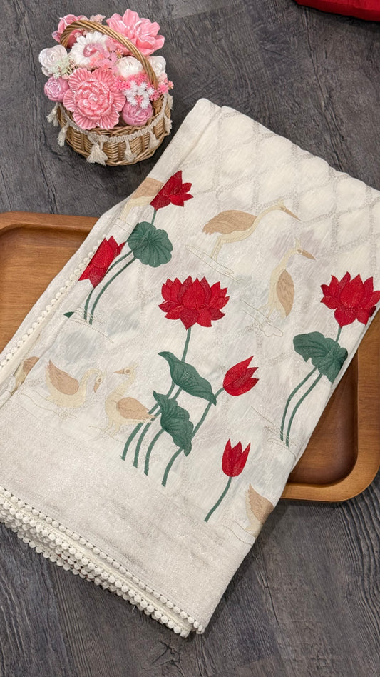 Pure Tusser georgette with machine embroidery