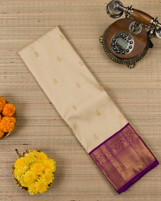 Pure 2gm kanjivaram in beige and purple