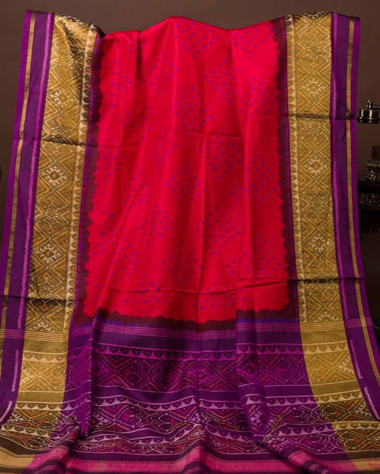 Red & Purple Pure Patola Bandhani Saree