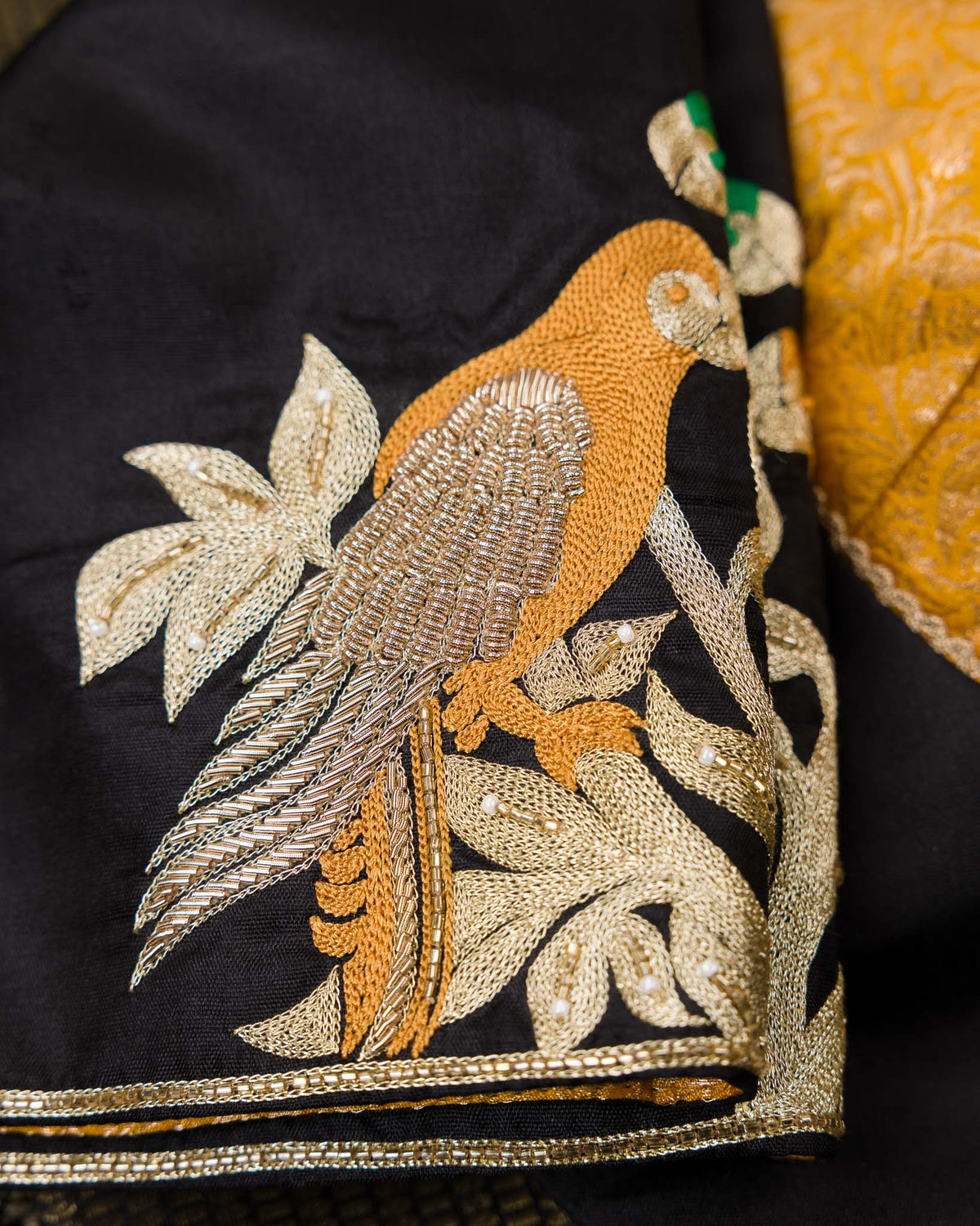 Black Contemporary Peacock Motif Kanjivaram