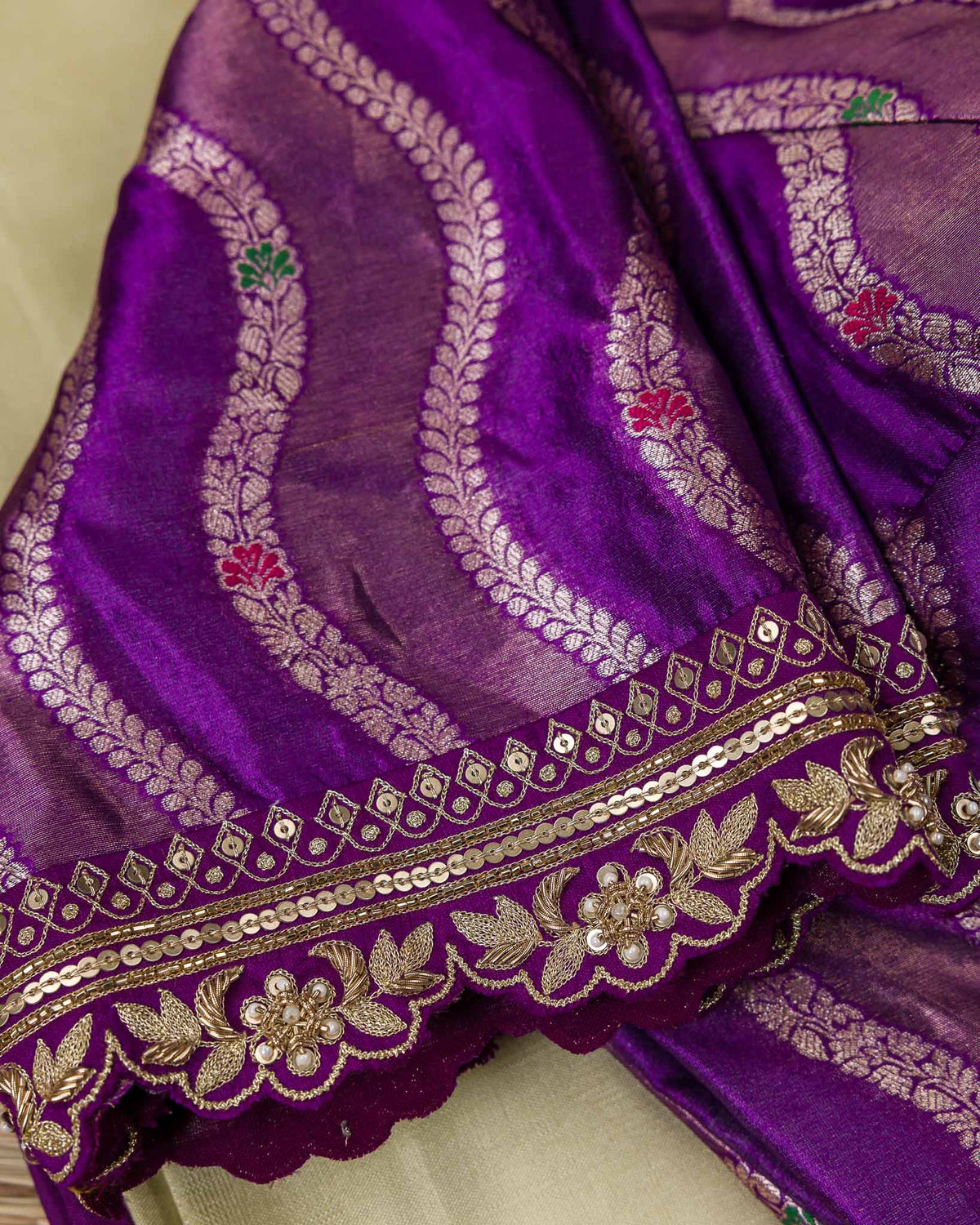 Mint Green & Purple Pure Gadwal Handloom with Banaras Blouse