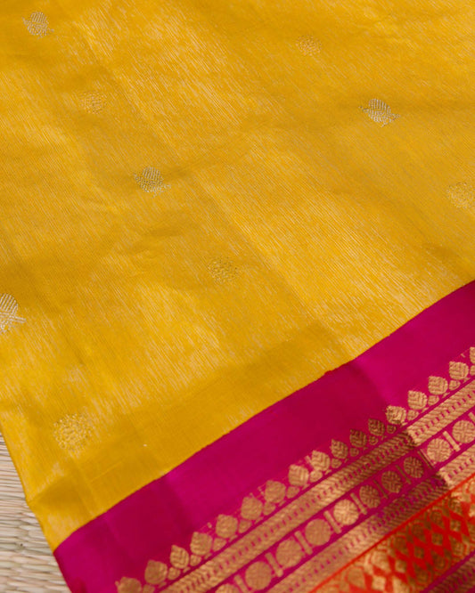 Yellow Tissue Gadwal with Rani Pink Pattu Border