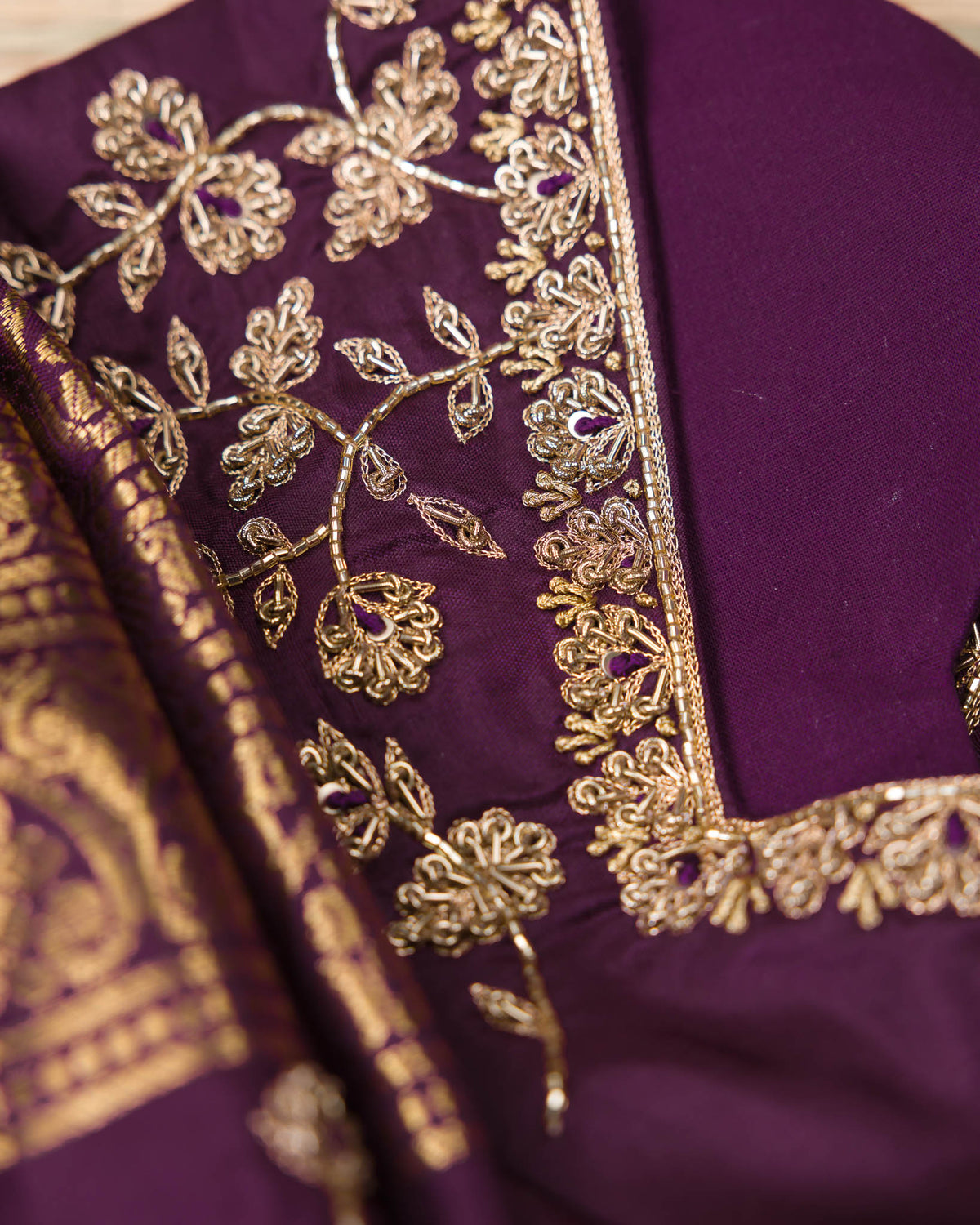Real Zari Kanjivaram – Vintage Mustard & Deep Purple