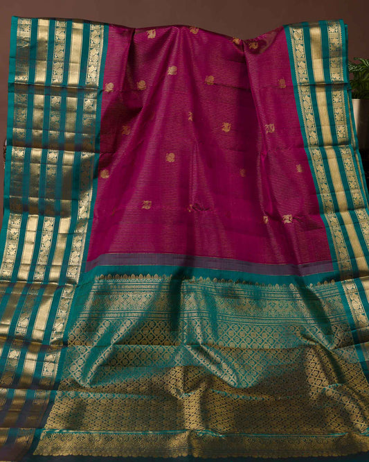Magenta Pink & Green Kanjivaram – Vairavoosi with Varasapeti Border