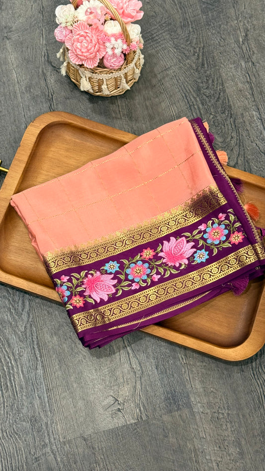 Pure Mysore Crape petitepoint work and checks on body