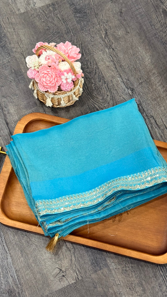 Fancy tissue with sabya style border and customised blouse