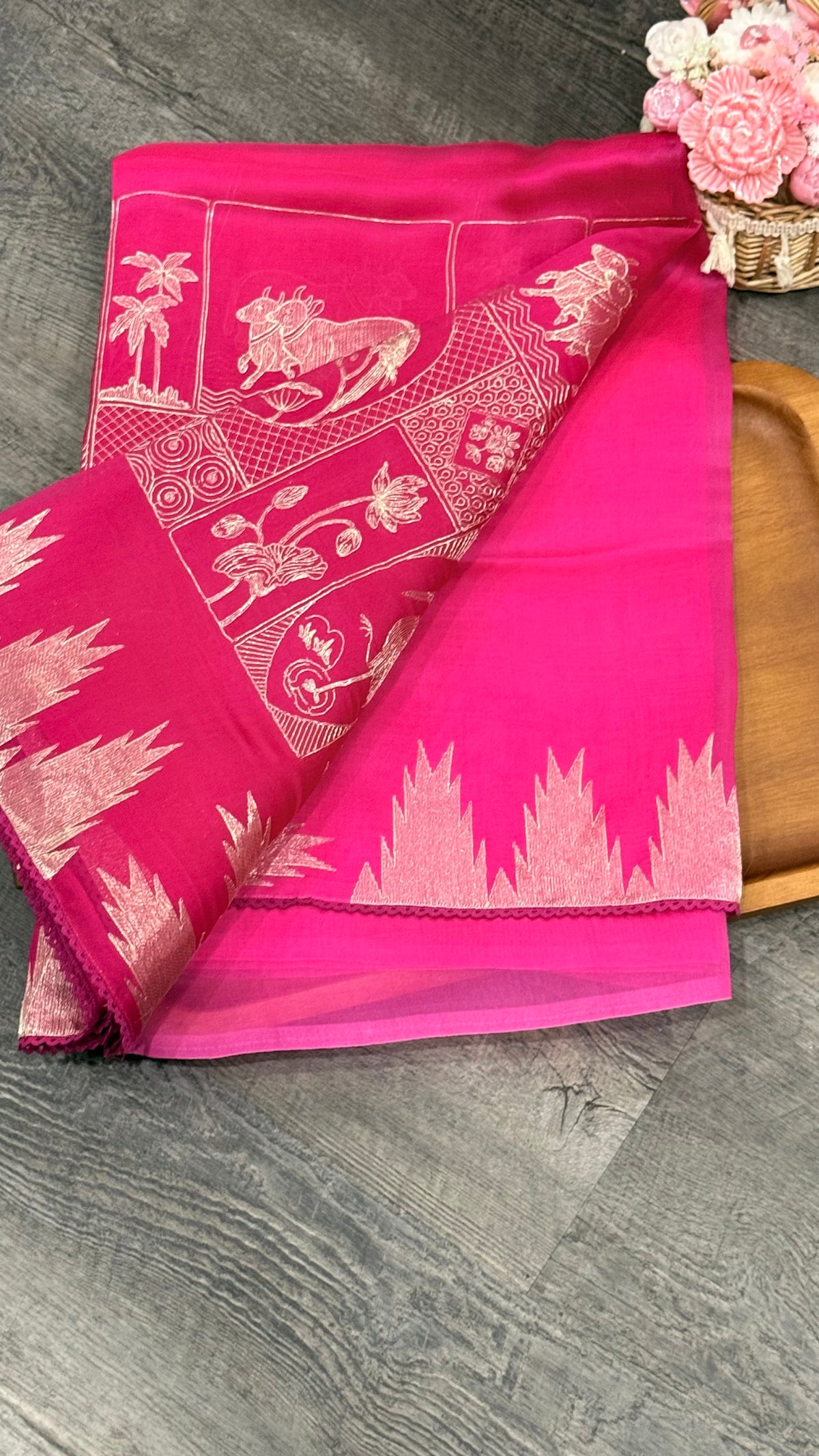 Pure organza with pichwai embroidery in ombré pattern