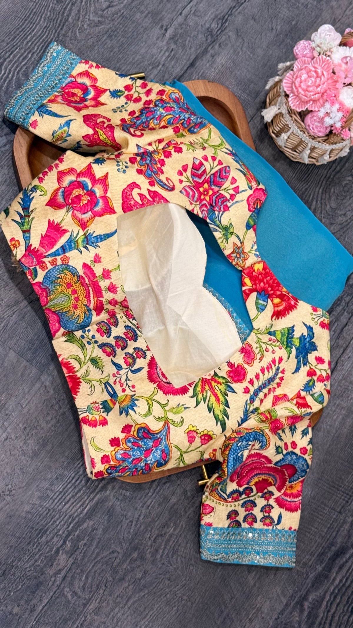 Fancy tissue with sabya style border and customised blouse