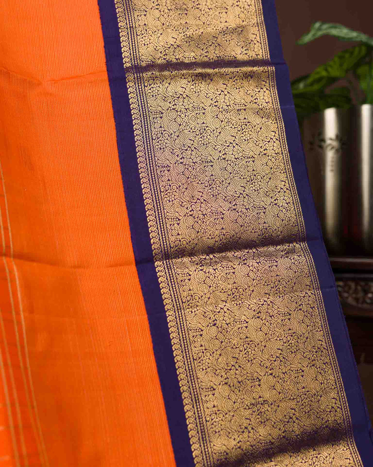 Pure real zari kanjivaram paired with raw silk Maggam work blouse