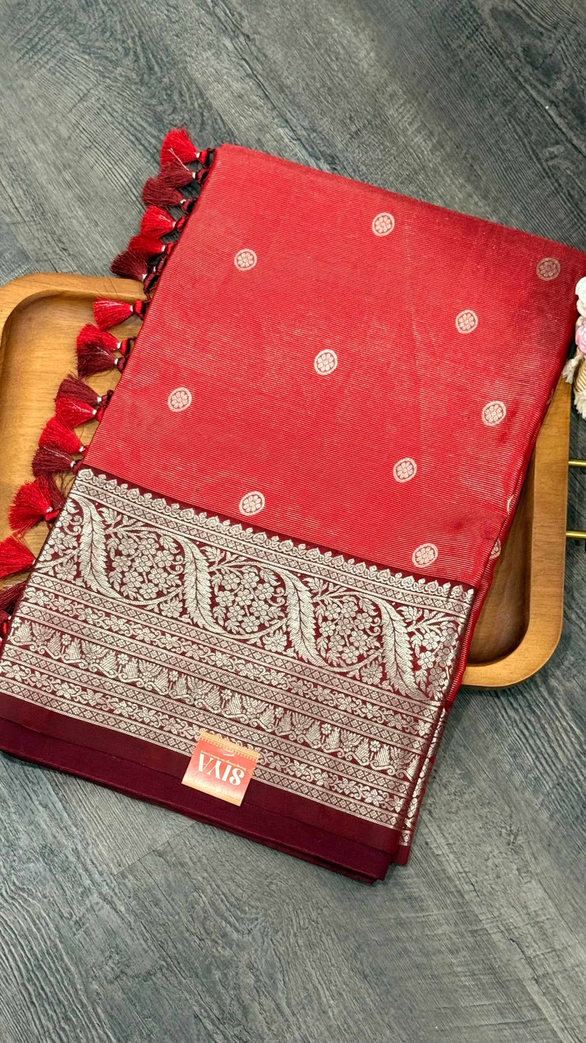 Pure Venkatagiri in red with horizontal zari stripes