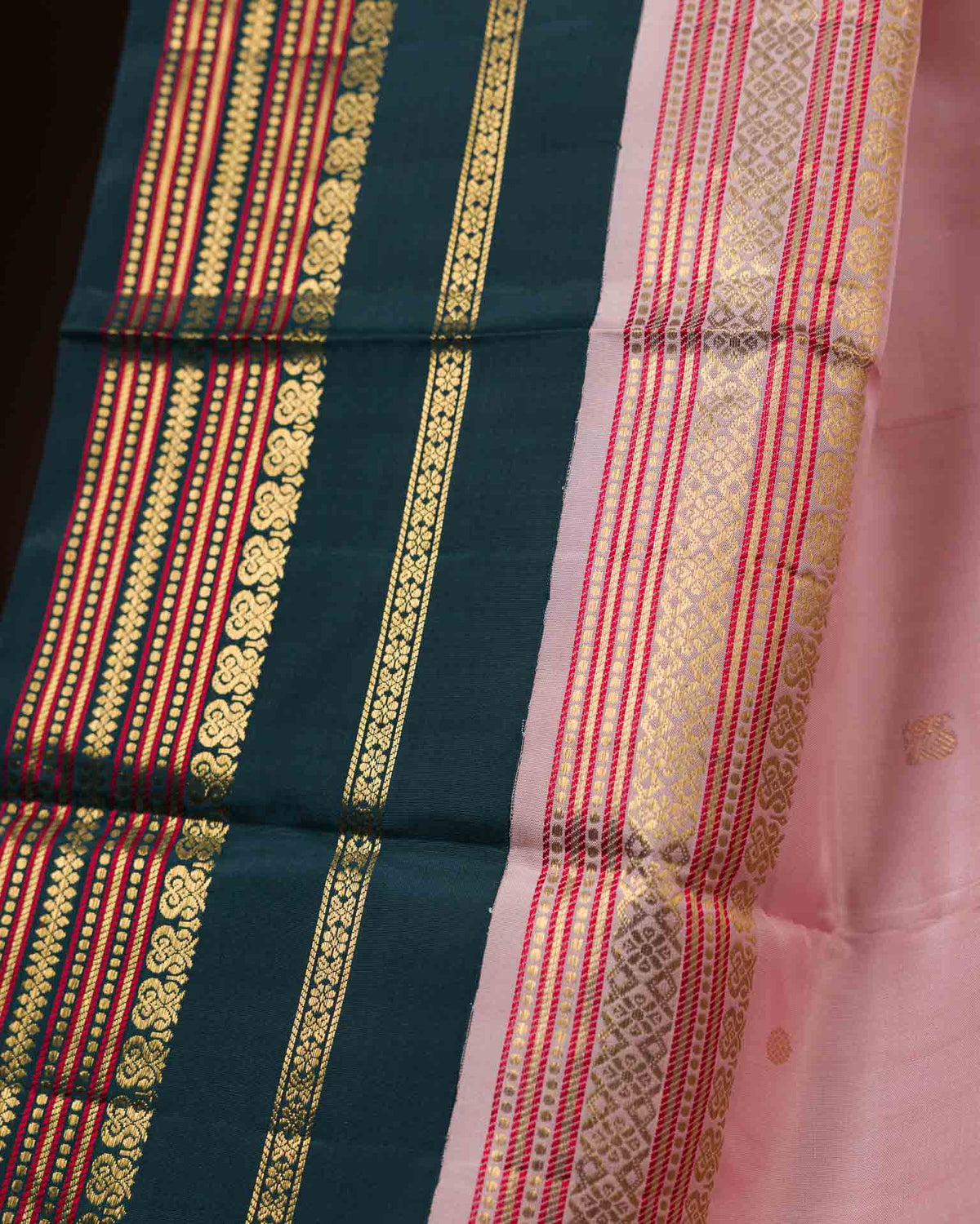 Pure real zari kanjivaram in 2gm in baby pink and peacock green