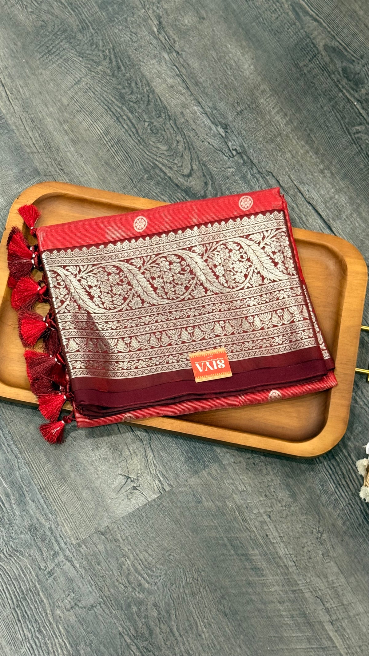 Pure Venkatagiri in red with horizontal zari stripes