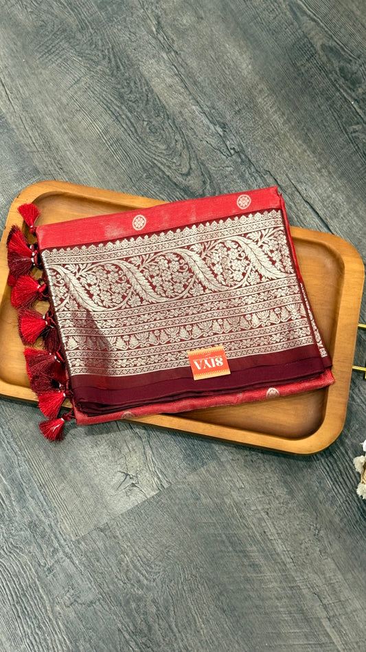 Pure Venkatagiri in red with horizontal zari stripes