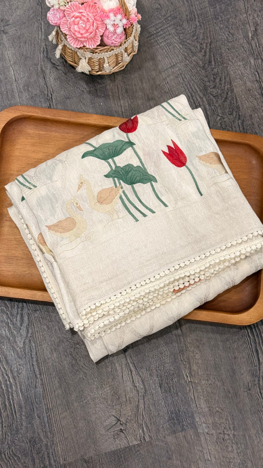 Pure Tusser georgette with machine embroidery