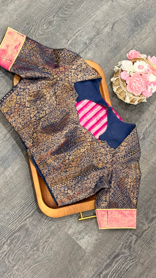 Chinya silk with vertical stripes and customised blouse with pure paithani border