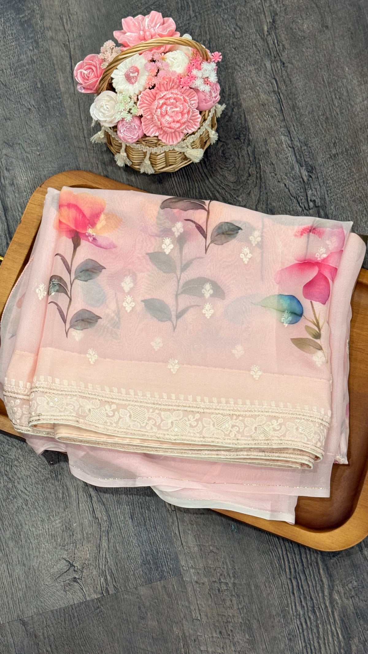 Pure georgette with machine embroidery