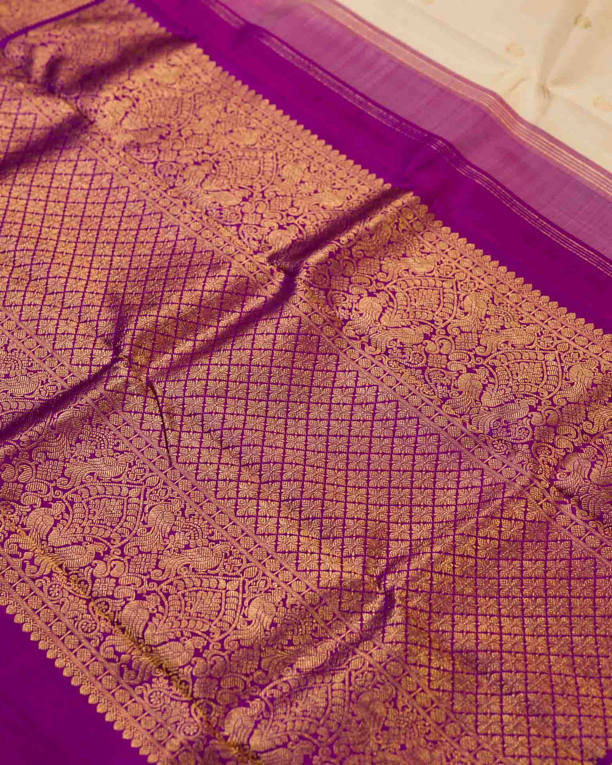 Pure 2gm kanjivaram in beige and purple