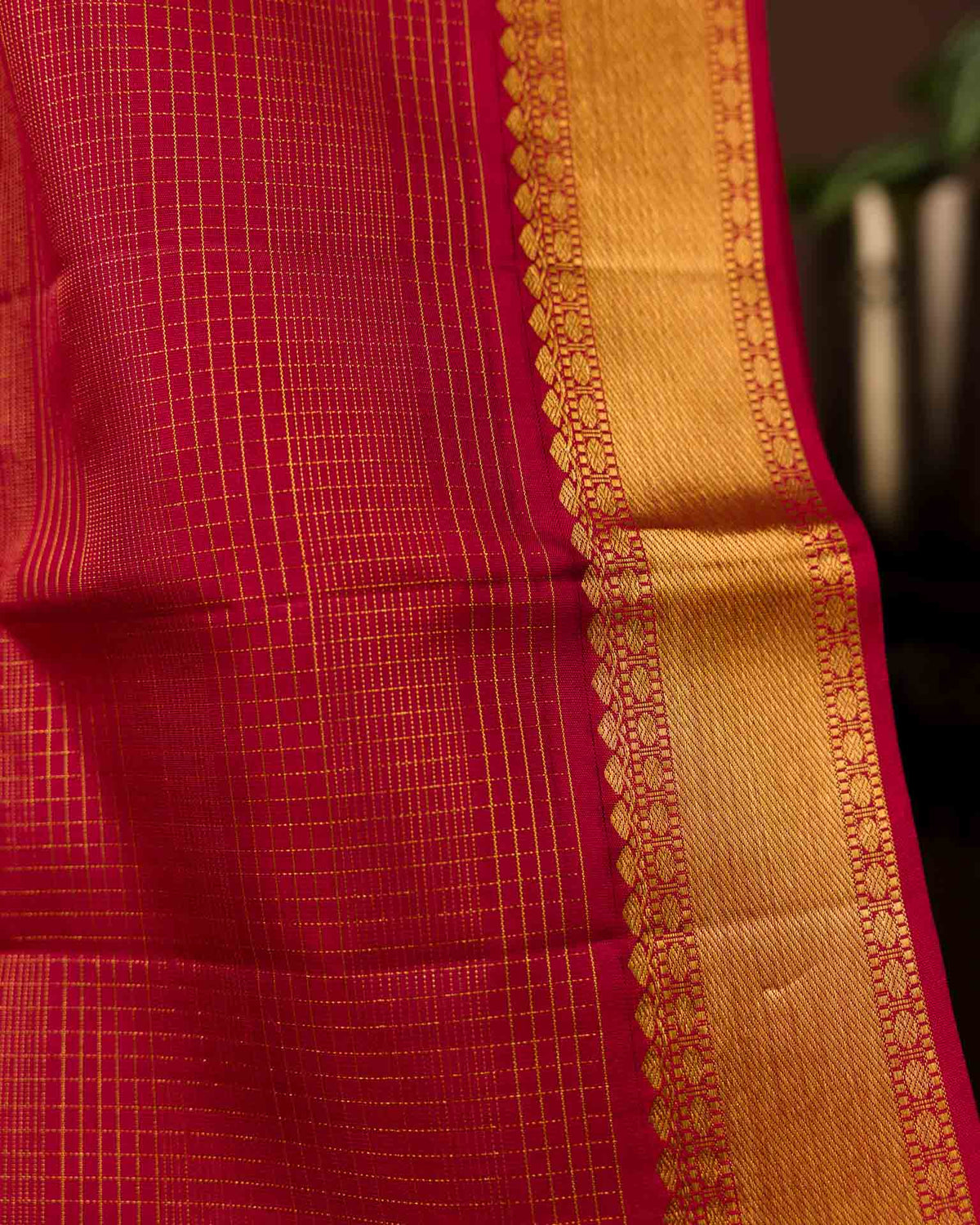 Pure kanjivaram with zari stripes in montone red