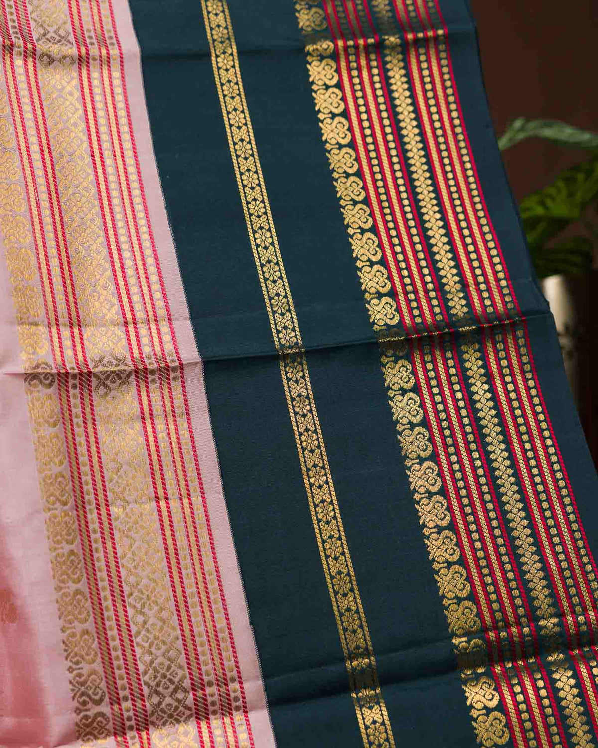 Pure real zari kanjivaram in 2gm in baby pink and peacock green