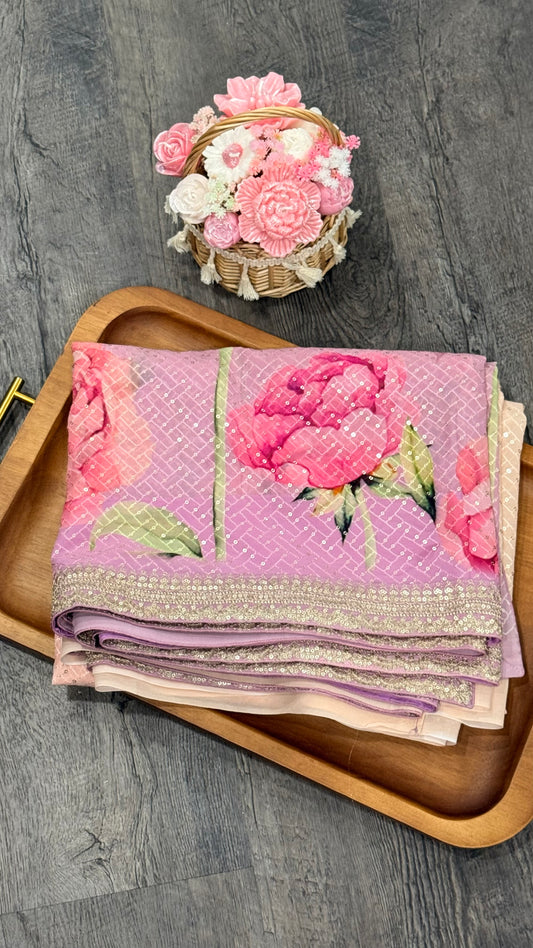 Pure georgette with sequence and digital print in ombré color pattern