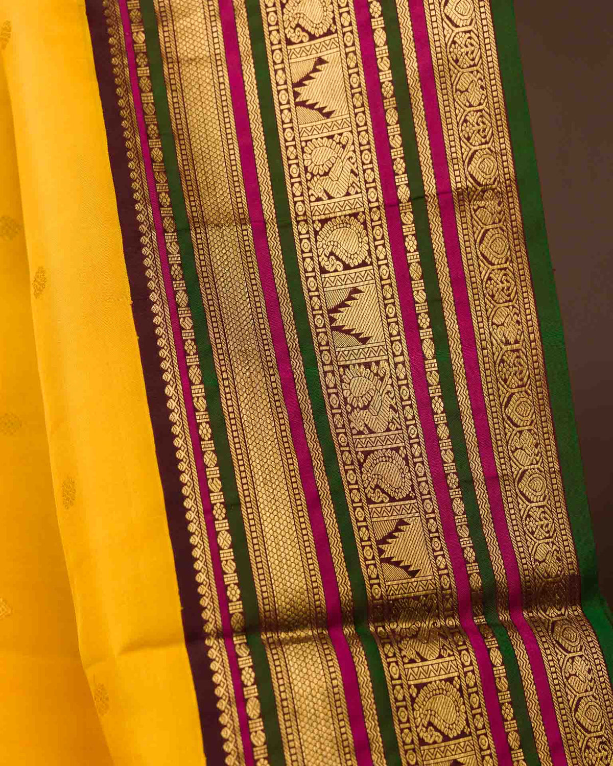Pure korvai kanjivaram in yellow and maroon red