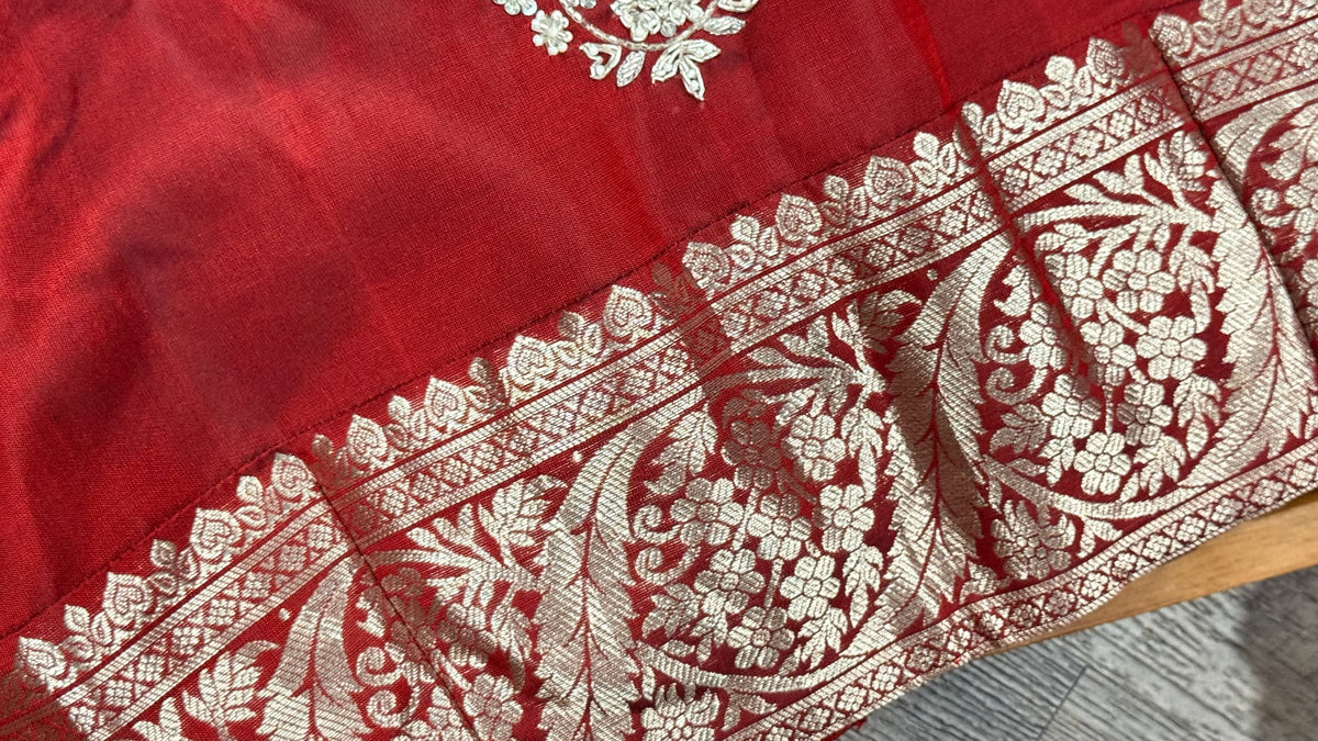 Pure Venkatagiri in red with horizontal zari stripes