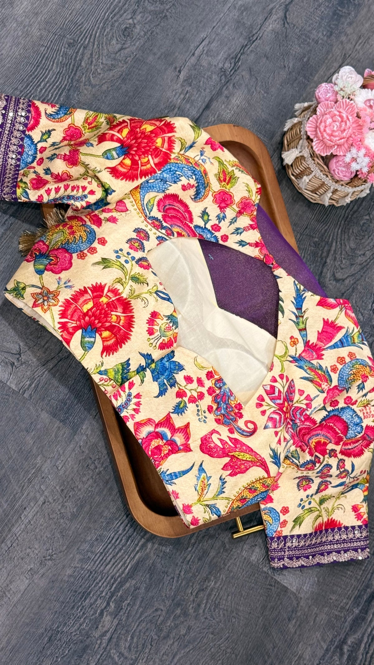 Fancy tissue with sabya style border and customised blouse