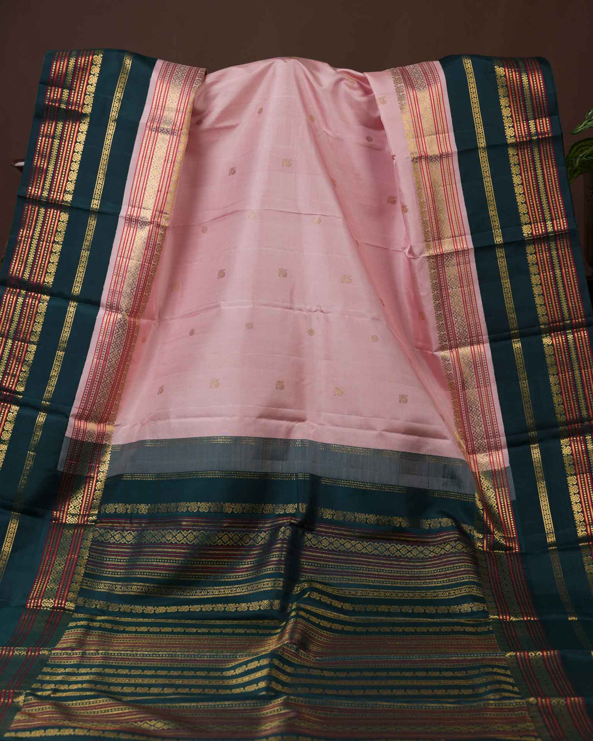 Pure real zari kanjivaram in 2gm in baby pink and peacock green
