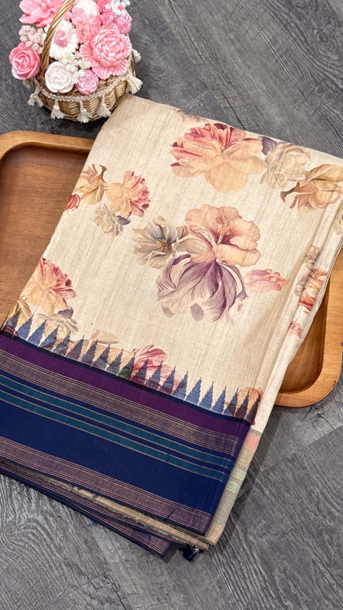 Pure Vidharbha Tusser with blue border
