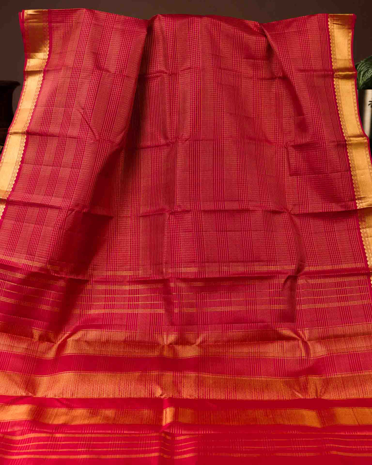 Pure kanjivaram with zari stripes in montone red