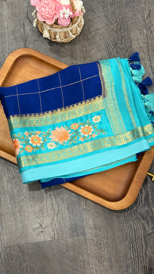 Pure Mysore crape silk with petitepoint embroidery 120GSM