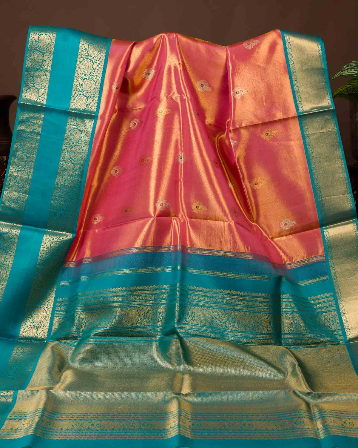 Pure tissue kanjivaram with Maggam work blouse
