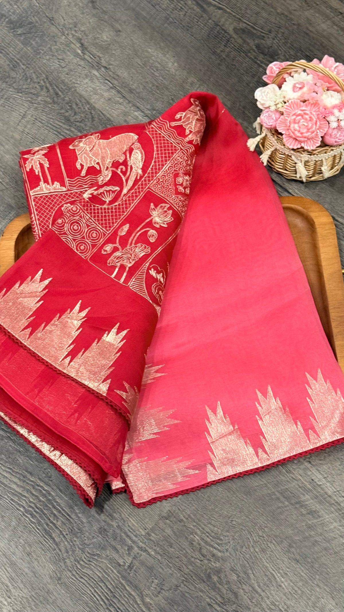 Pure organza with pichwai embroidery in ombré pattern