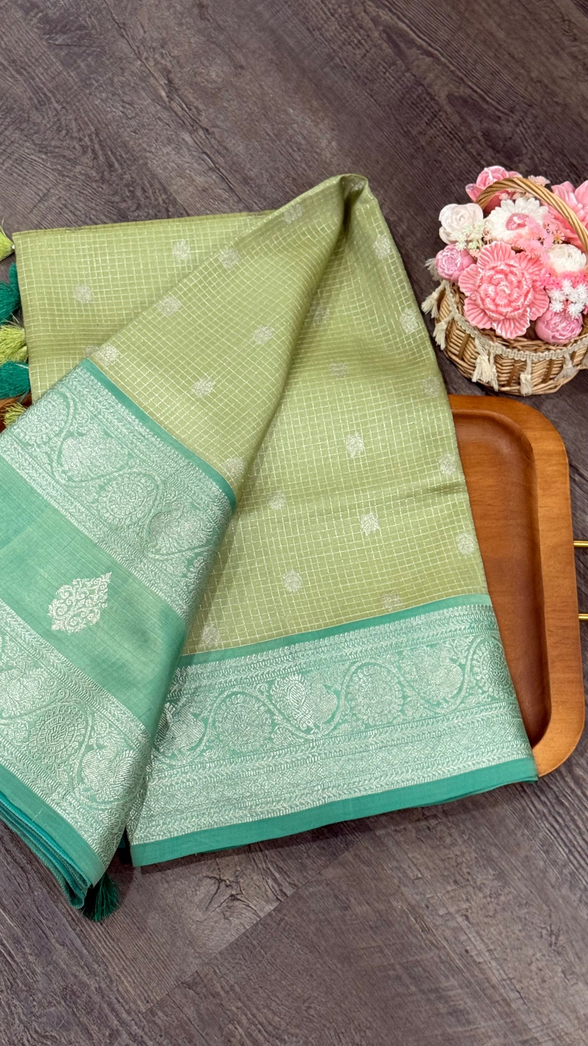 Pure Venkatagiri in olive green and blue