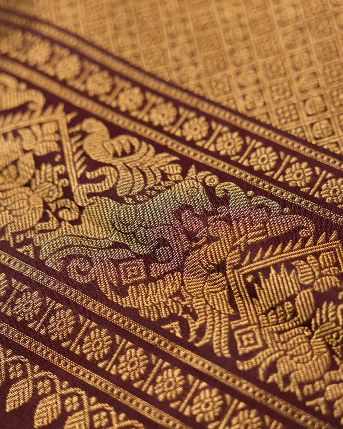 Pure Kanjivaram in rust orange and brown with twill weave