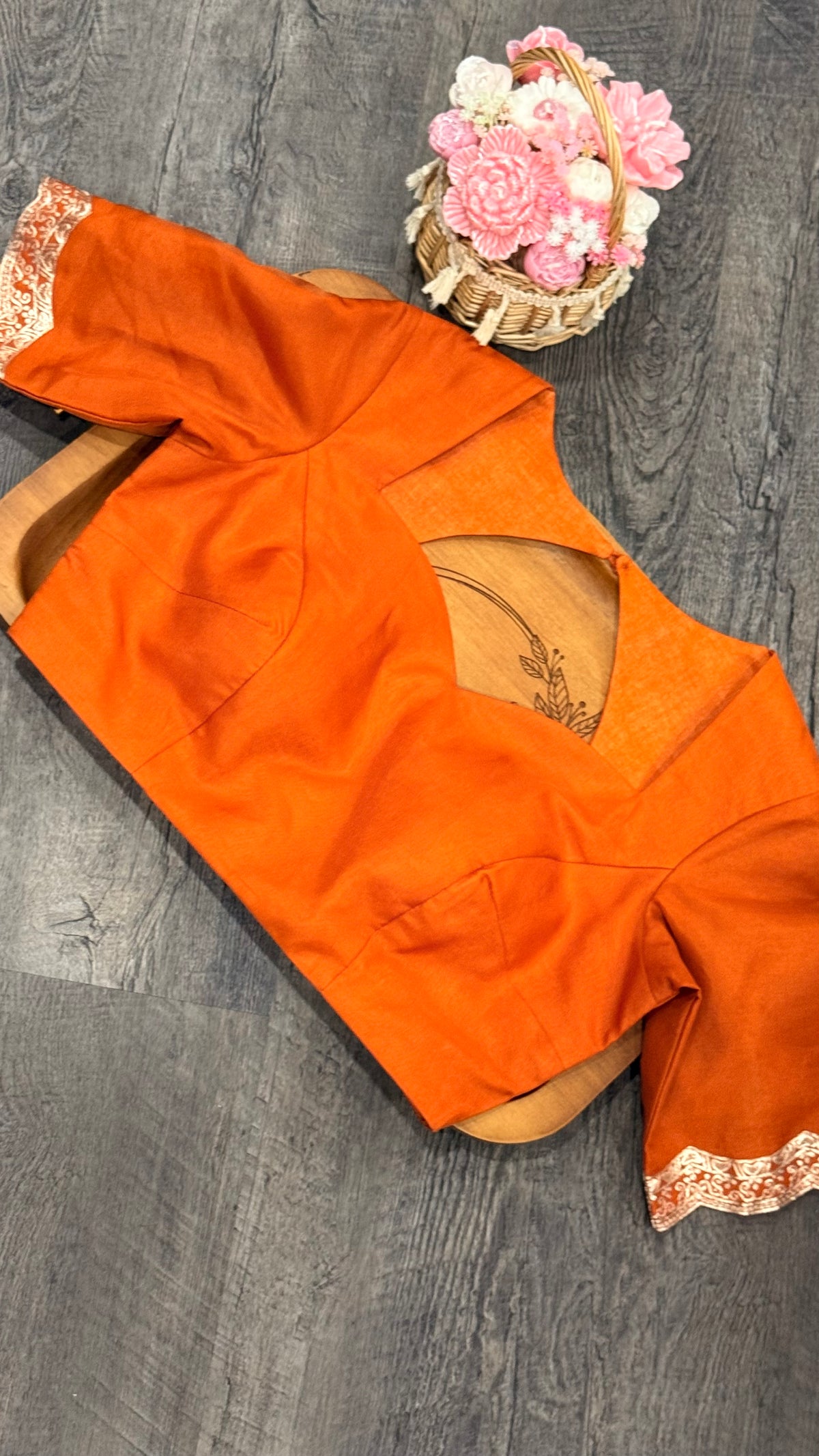 Glass tissue fancy saree in orange