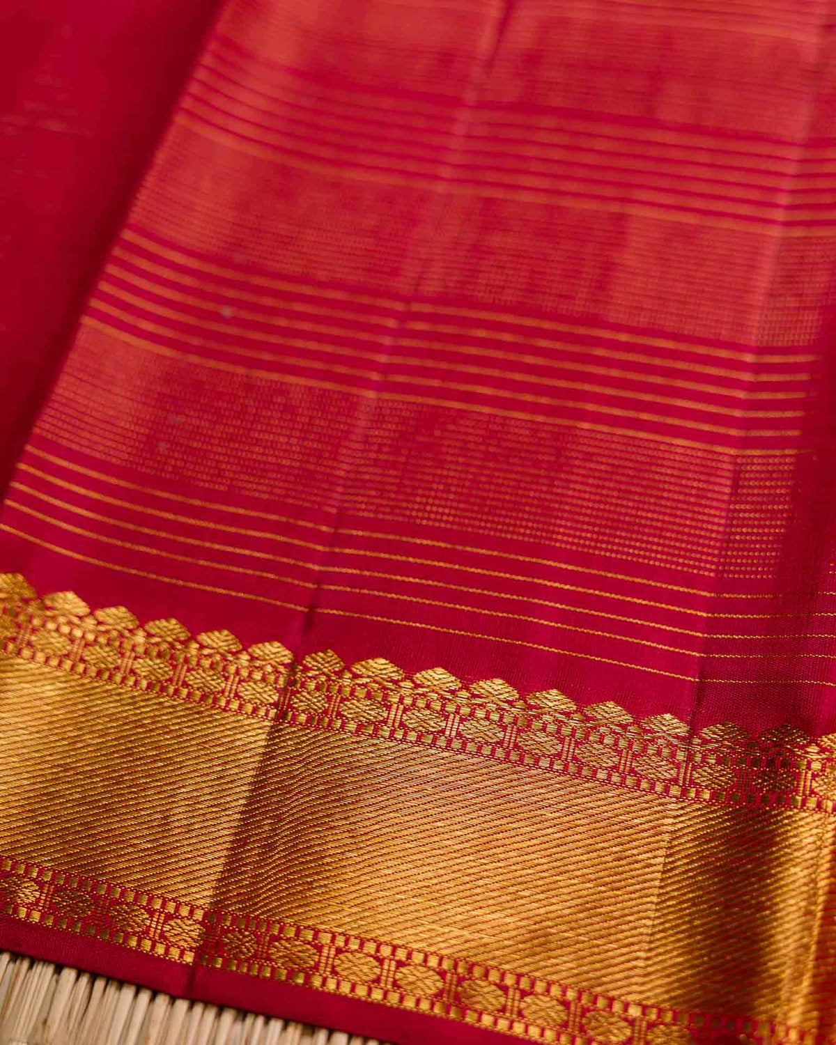 Pure kanjivaram with zari stripes in montone red