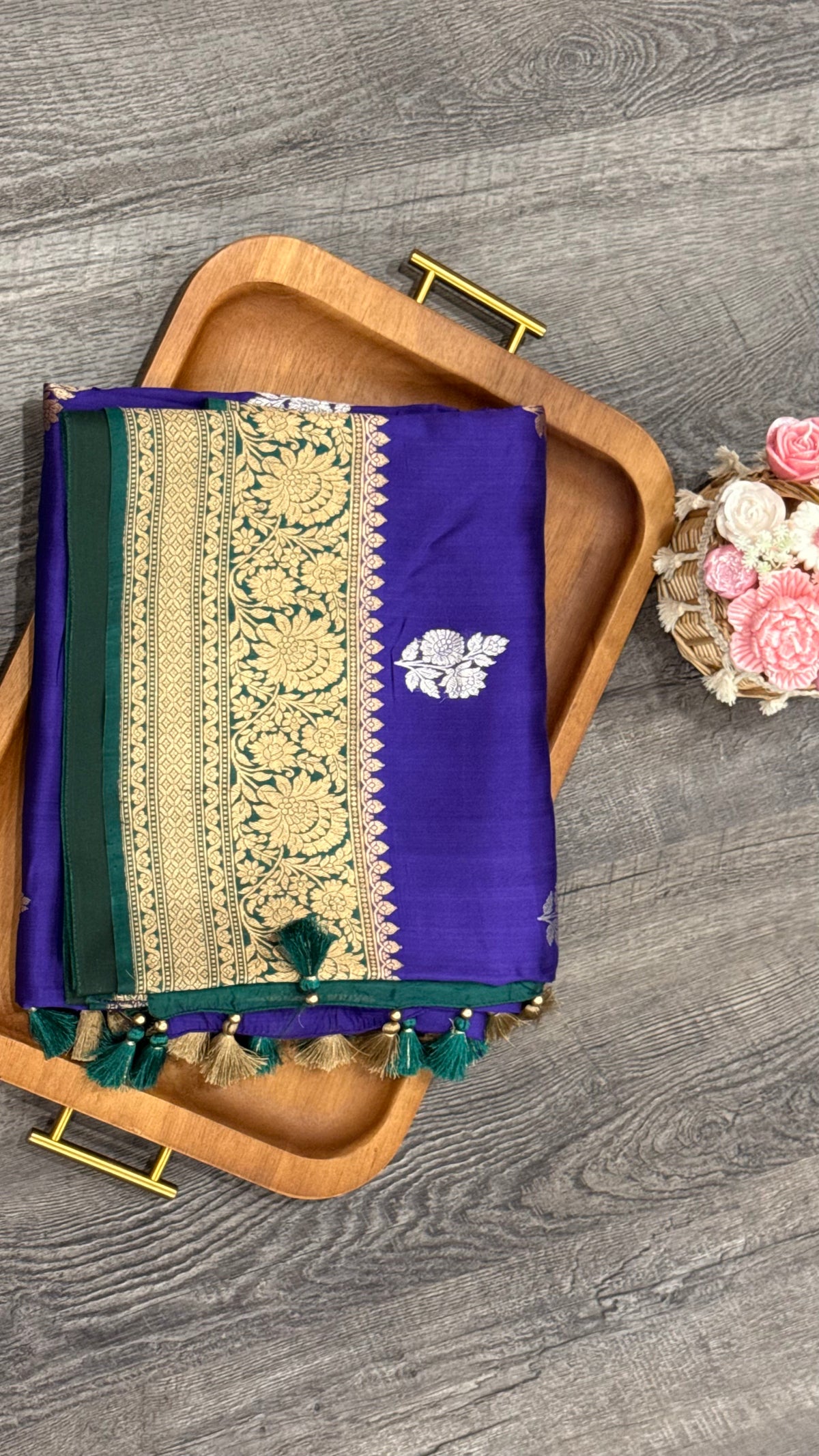 Pune silk in royal blue and bottle green