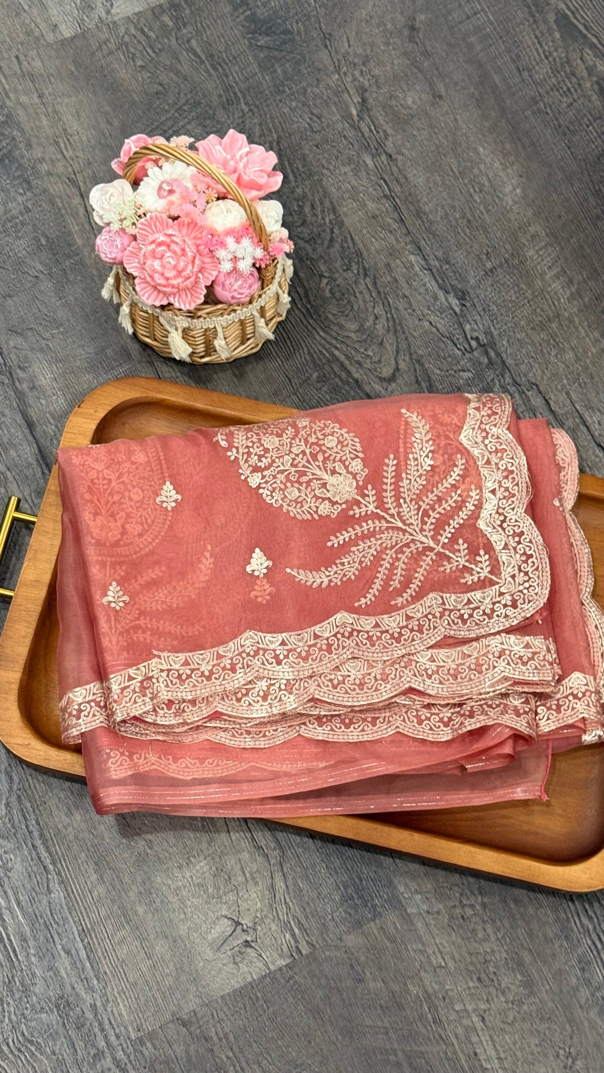 Glass tissue fancy saree