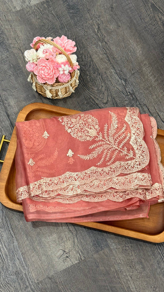 Glass tissue fancy saree