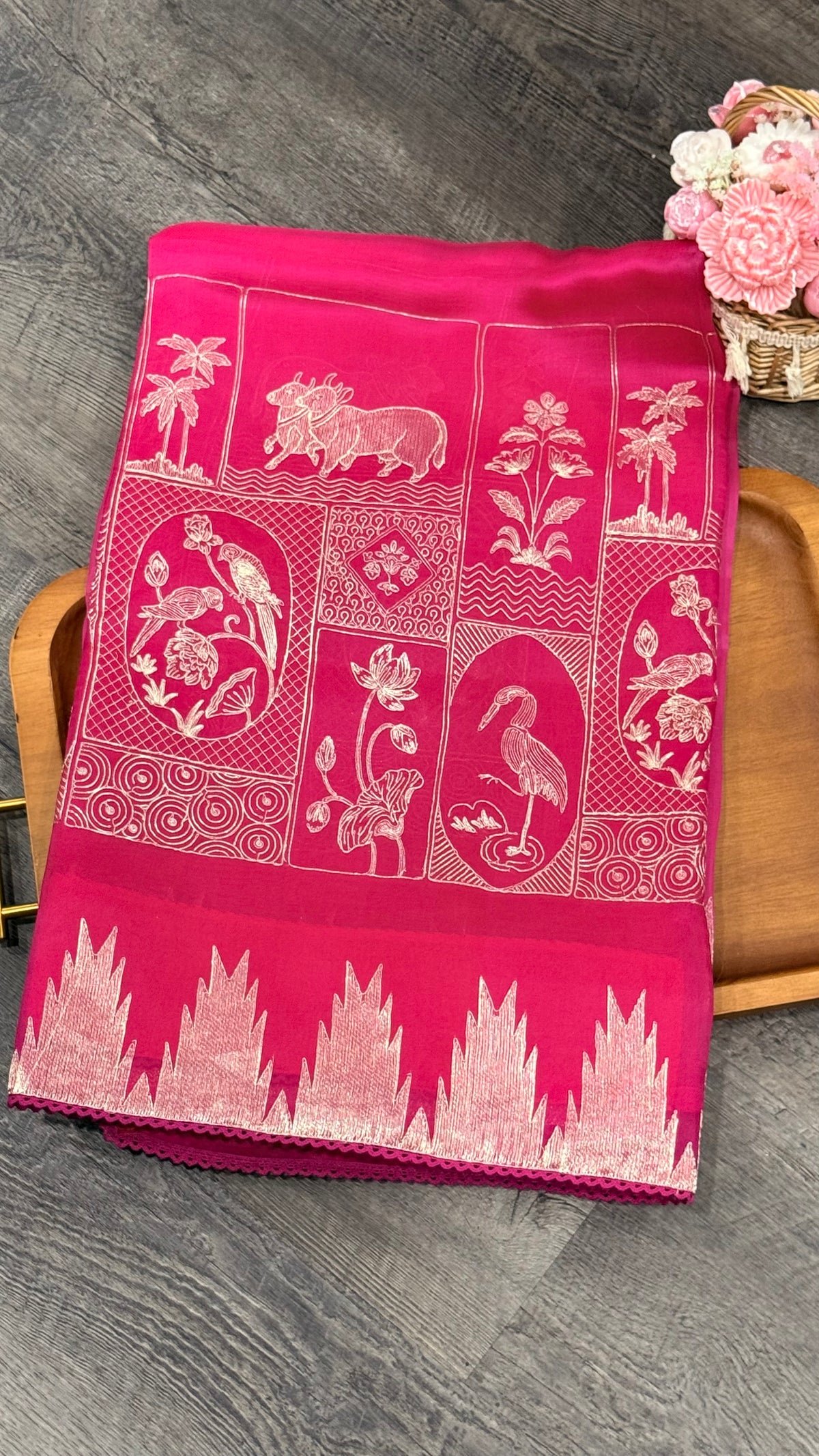 Pure organza with pichwai embroidery in ombré pattern